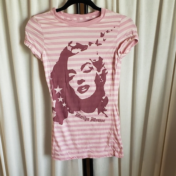 unknown Tops - Marilyn monroe S pink striped shortsleeve tshirt